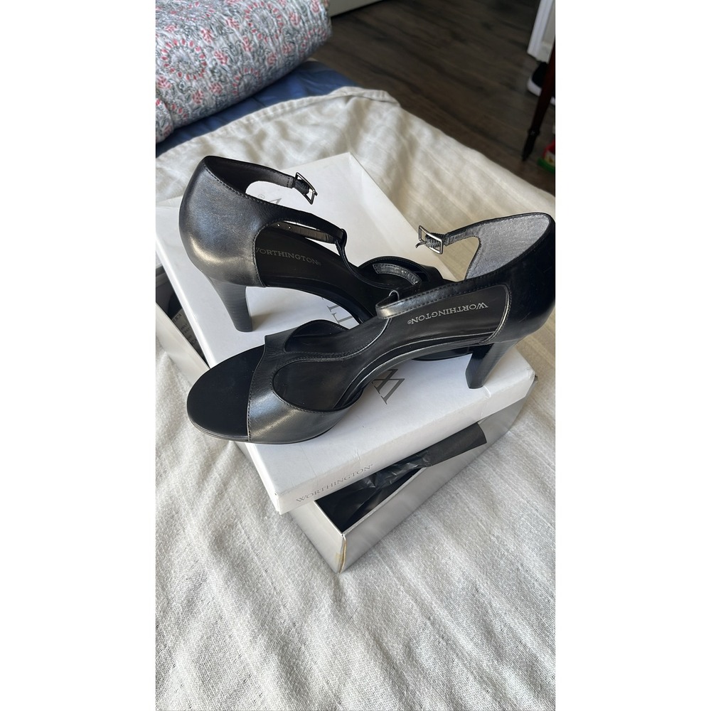 Worthington Women's Black Peep Toe Ankle Strap Heels Sz 8M